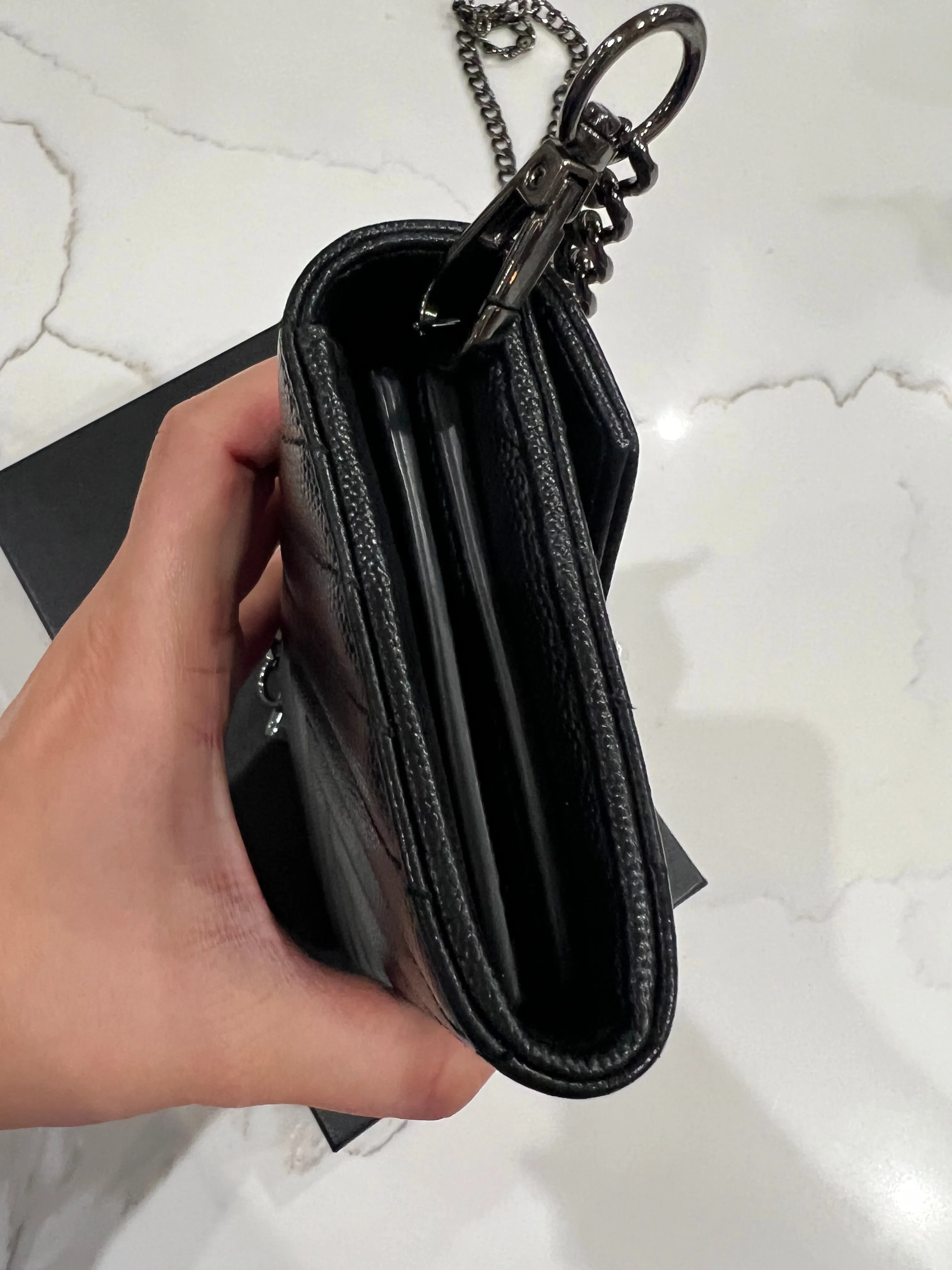 YSL cassandre all black wallet on chain