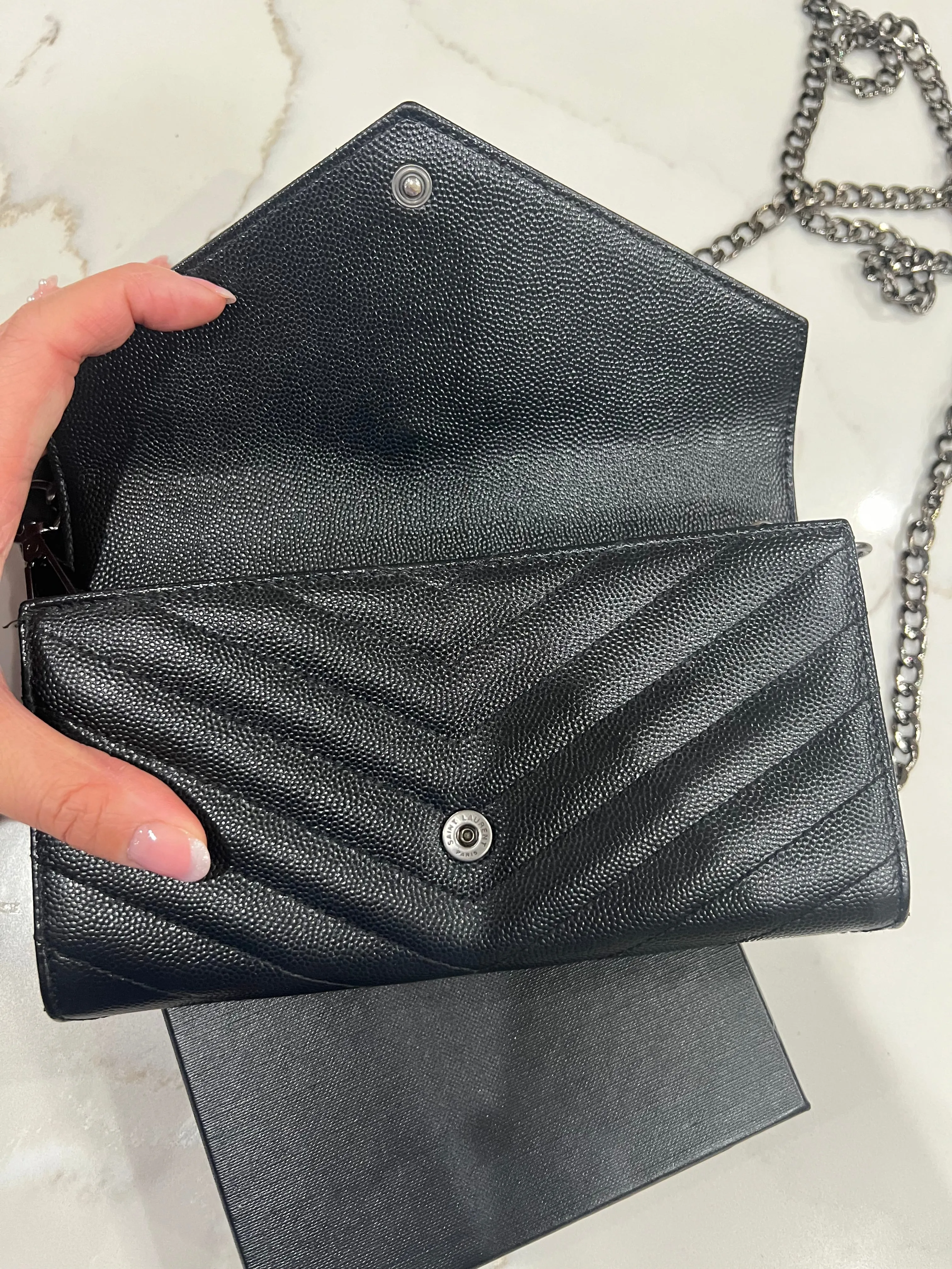 YSL cassandre all black wallet on chain