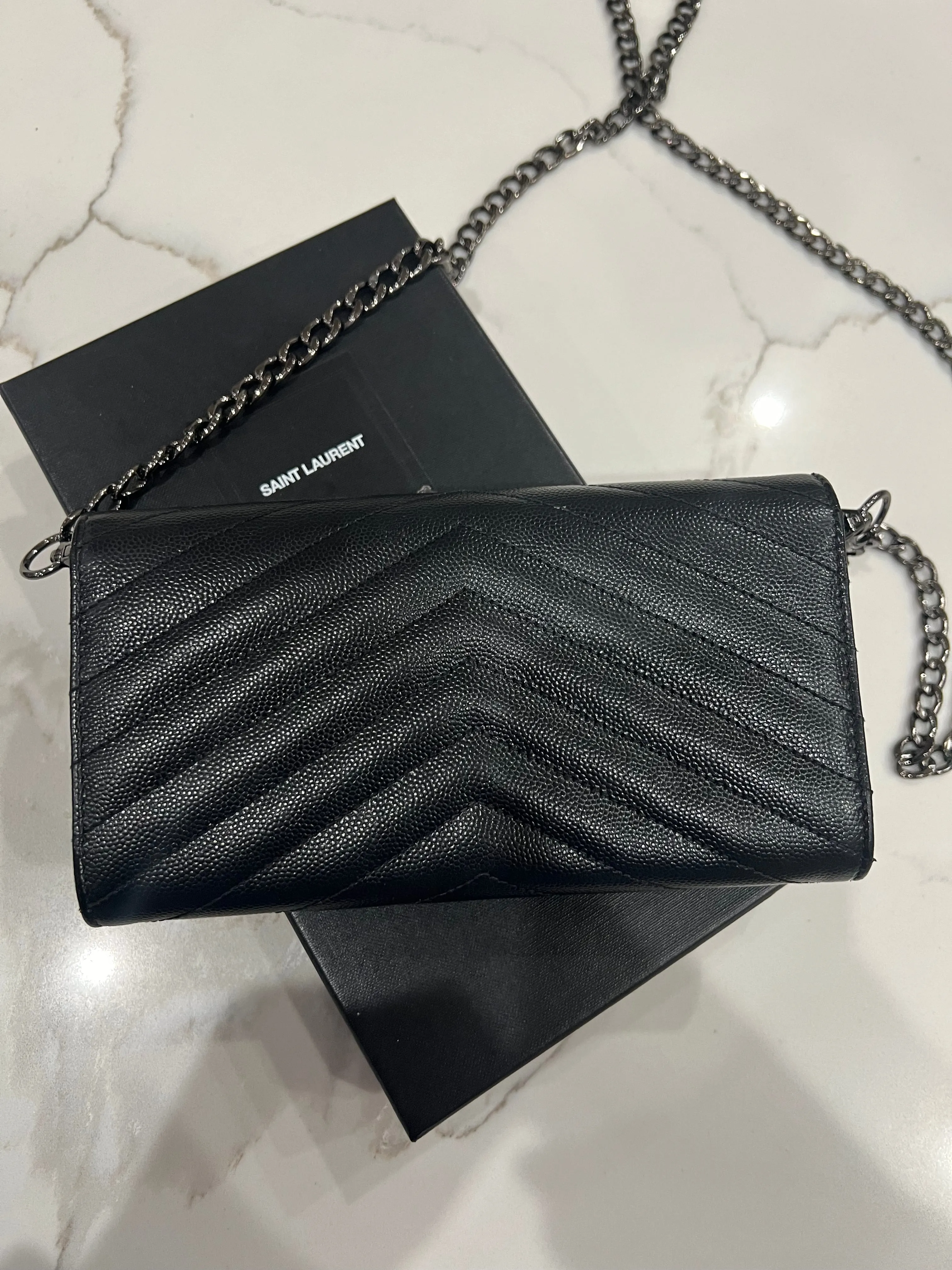 YSL cassandre all black wallet on chain