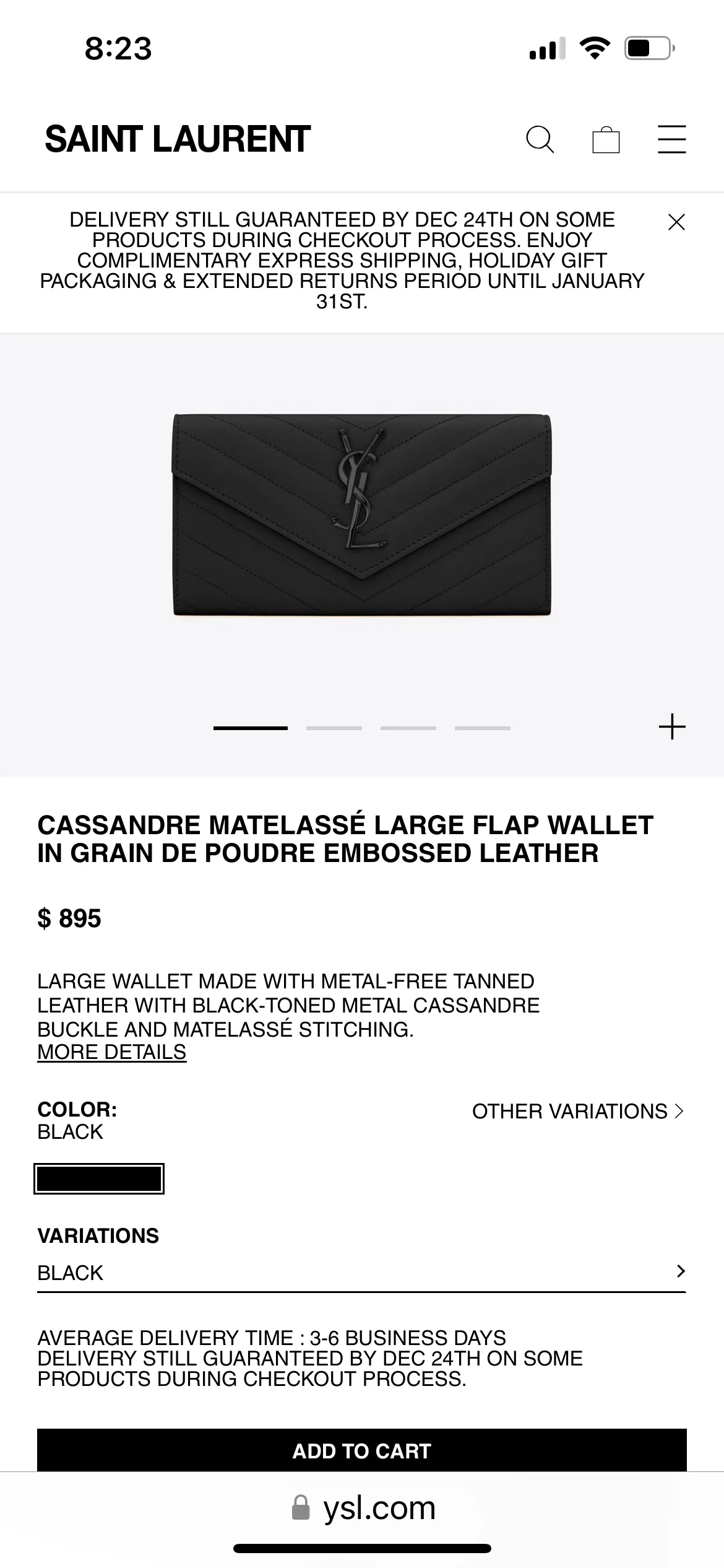 YSL cassandre all black wallet on chain