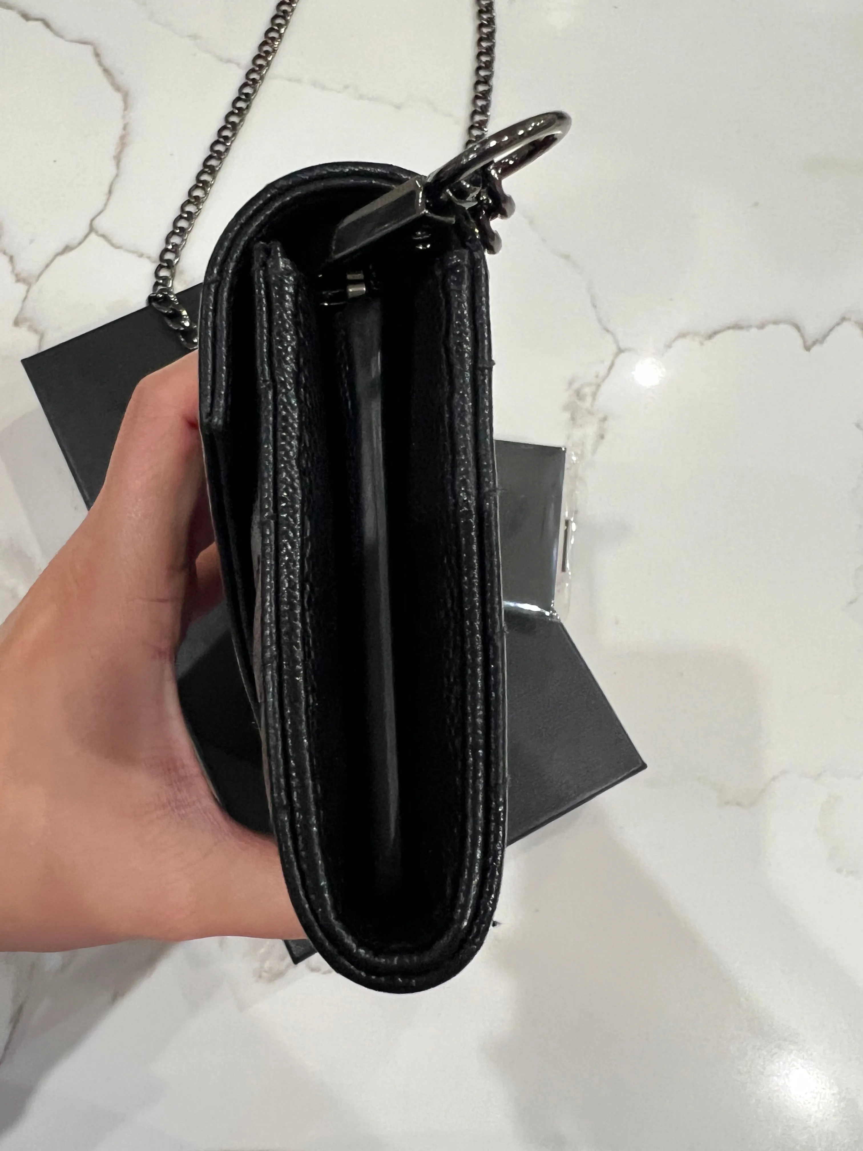 YSL cassandre all black wallet on chain