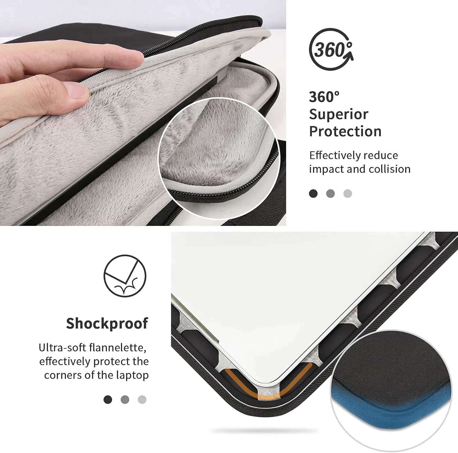YXLILI Laptop Sleeve Case 14 Inch with Handle, Waterproof, Anti-Scratch, Shockproof Protective Computer Bag, Large Storage & Multi-Pocket Design-Black