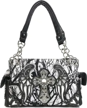 Zelris Camouflage Shine Glow Cross Wings Women Conceal Carry Handbag