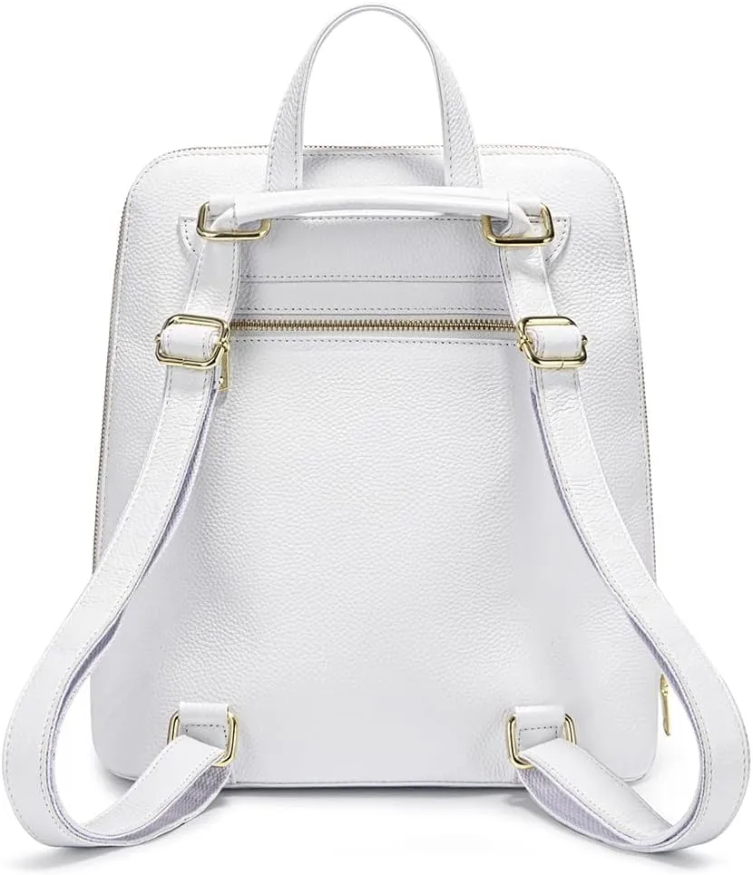 zency 100% Genuine Leather Knapsack Ladies Alligator Pattern Women Backpack For Work Laptop (White)