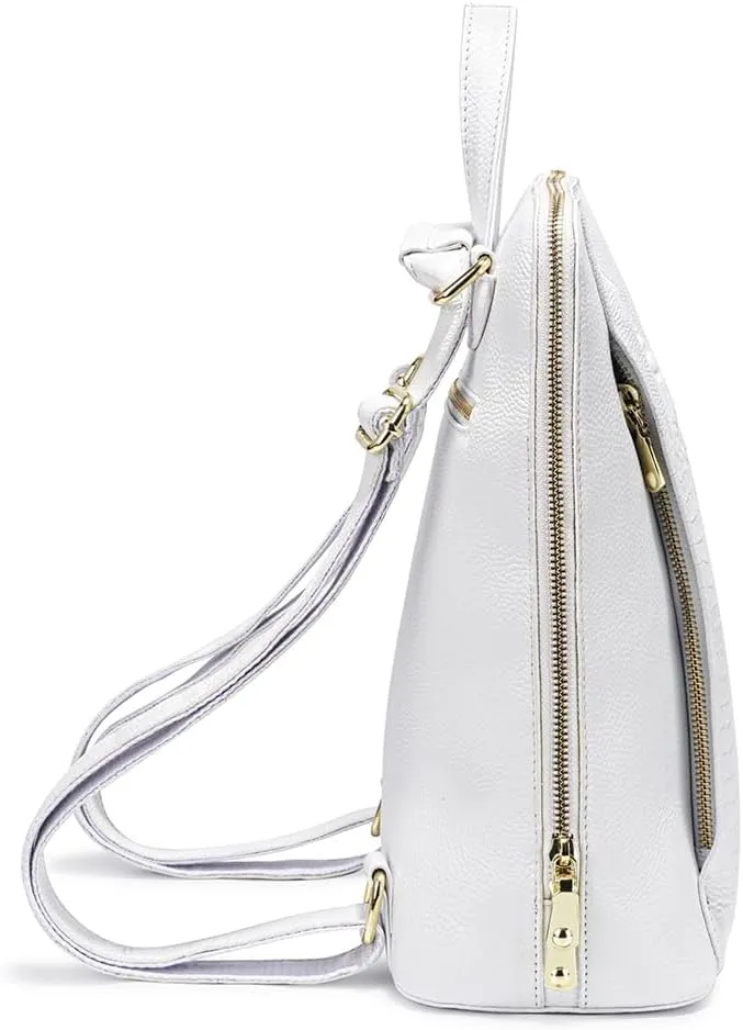 zency 100% Genuine Leather Knapsack Ladies Alligator Pattern Women Backpack For Work Laptop (White)