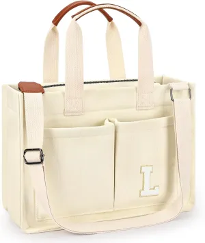 ZORFIN Canvas Tote Bag for Women with Zipper and Pockets Crossbody Work Laptop Book Bag for Travel College Gift