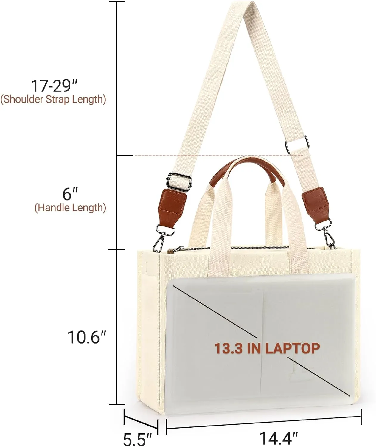 ZORFIN Canvas Tote Bag for Women with Zipper and Pockets Crossbody Work Laptop Book Bag for Travel College Gift