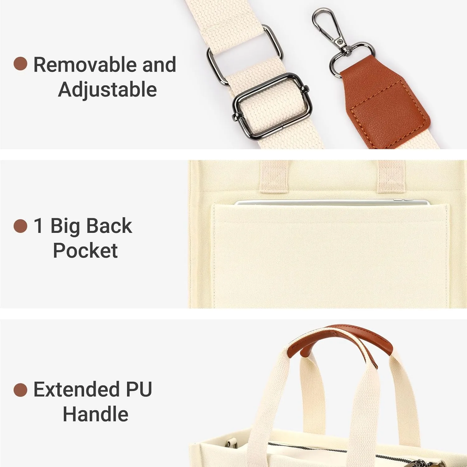 ZORFIN Canvas Tote Bag for Women with Zipper and Pockets Crossbody Work Laptop Book Bag for Travel College Gift